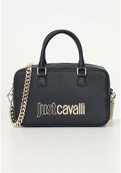 Black women's shoulder bag with two-tone metallic logo JUST CAVALLI | 77RA4BB3ZS766899